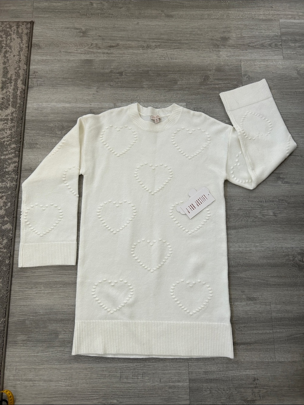 J for Justify Ivory Heart-Pattern Crewneck Sweater